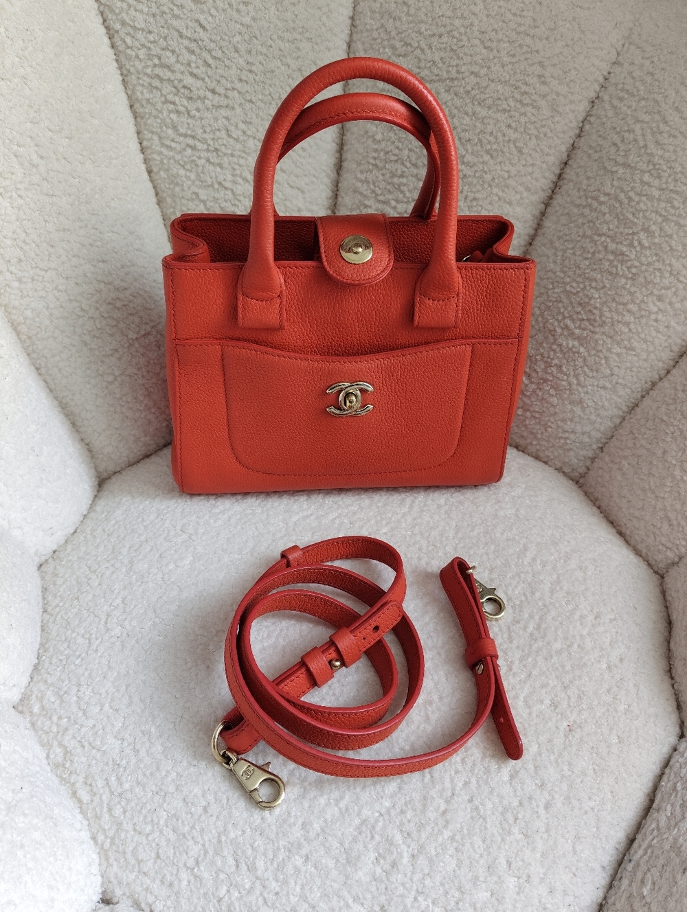 CHANEL Red Mini Top-Handle Bag with Gold Hardware